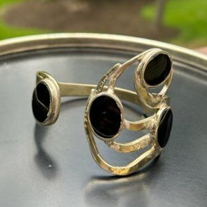 VTG ALPACA Silver Bent Fork Black Stones CUFF BRACELET